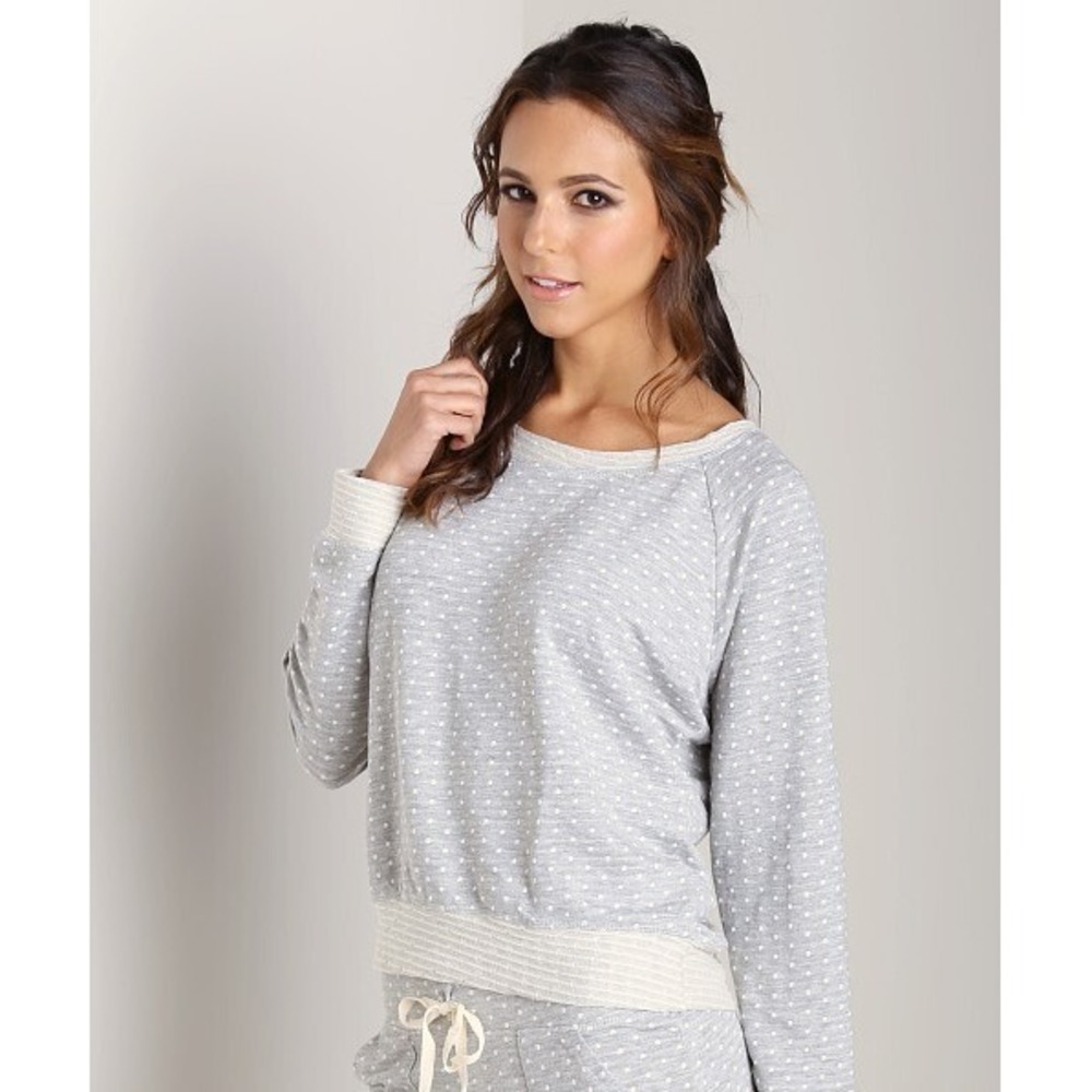 Nation LTD Sweatshirt Heather Grey Pomona Polka Dots Long Sleeve Pullover Sz XS